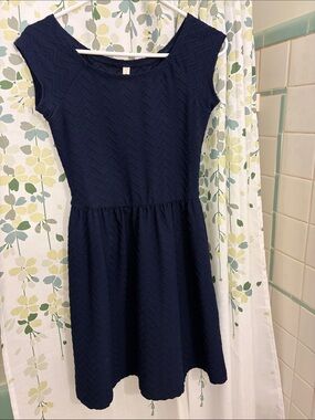 Navy Textured Fit & Flare Dress